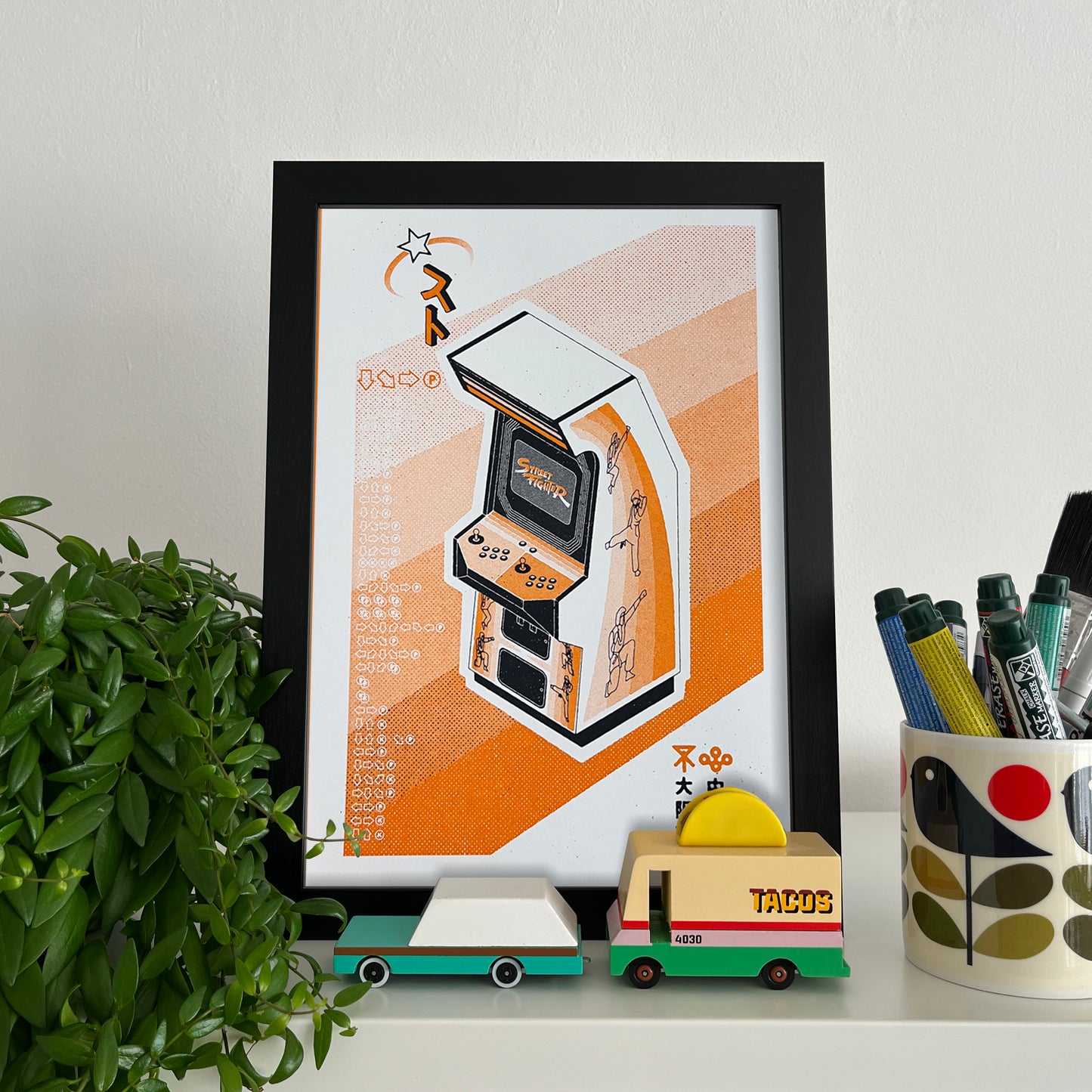 SF2 Arcade Cabinet Risograph Print