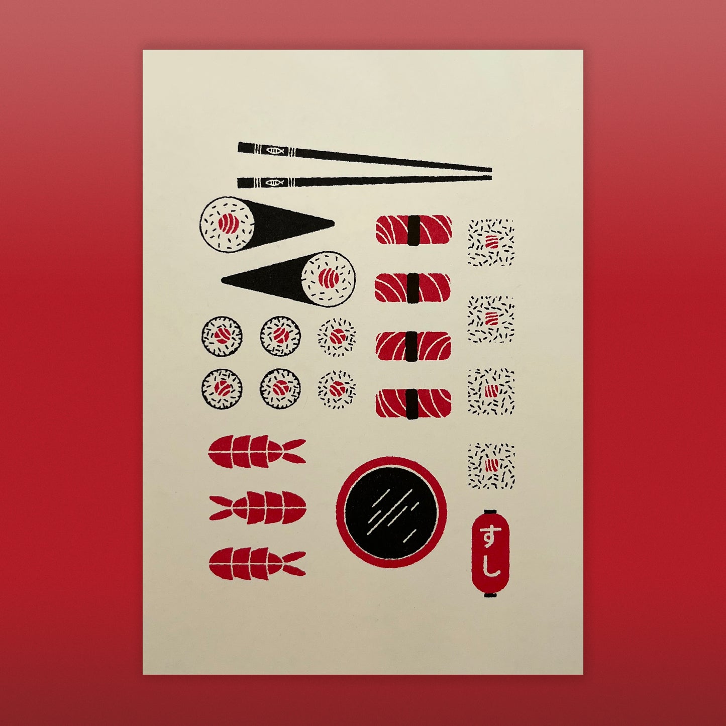 Sushi Risograph Print