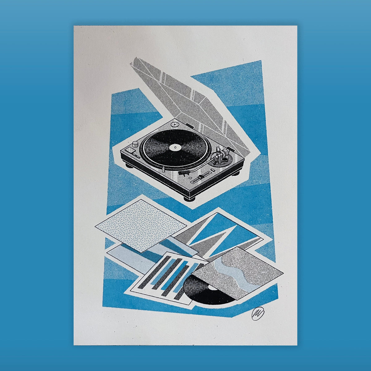 Turntable Ink Art Technics SL-1200 Risograph Print – A5 Turntable Wall Art – mockup.ink