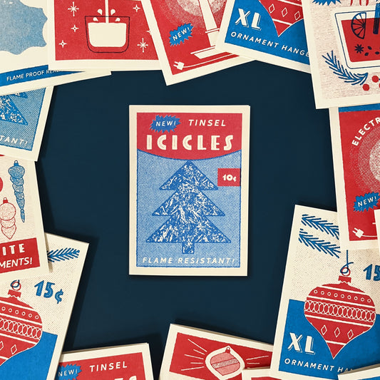 Tinsel Icicle Decorations– Risograph Mini Christmas Card