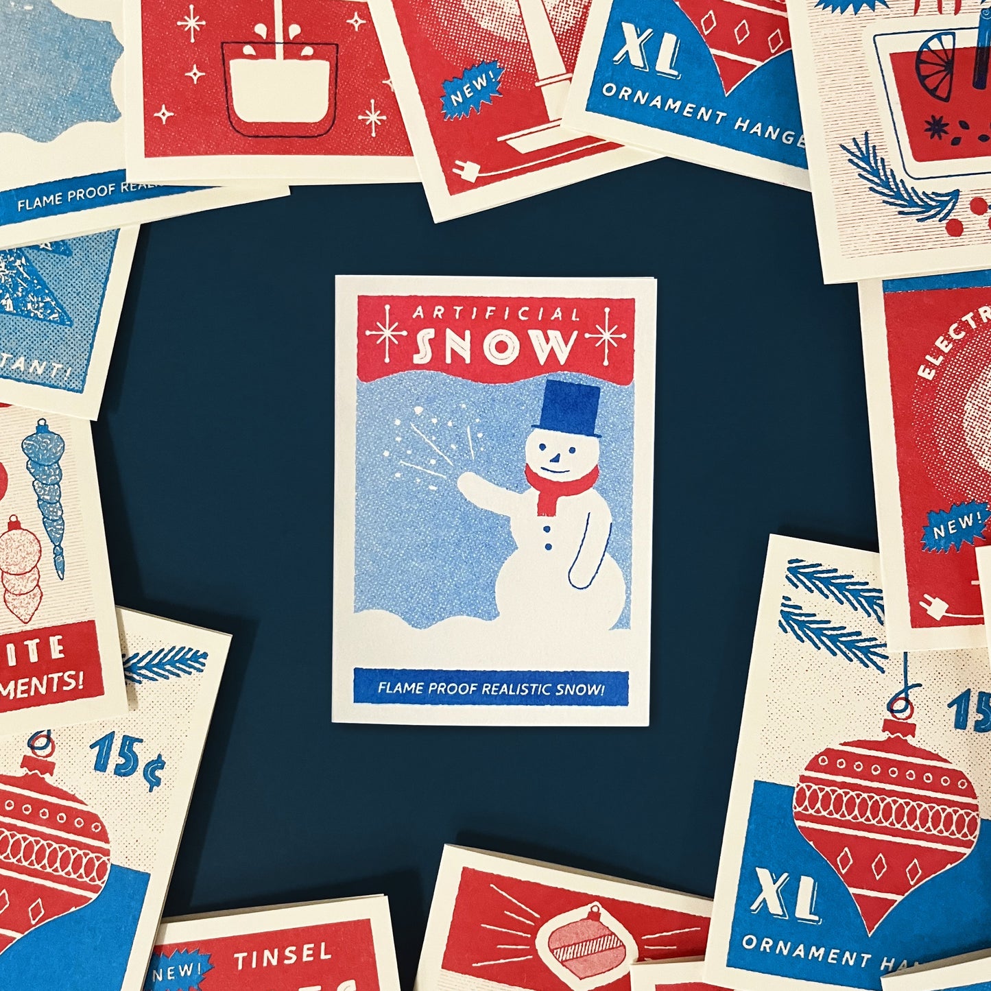 Artificial Snow – Risograph Mini Christmas Card