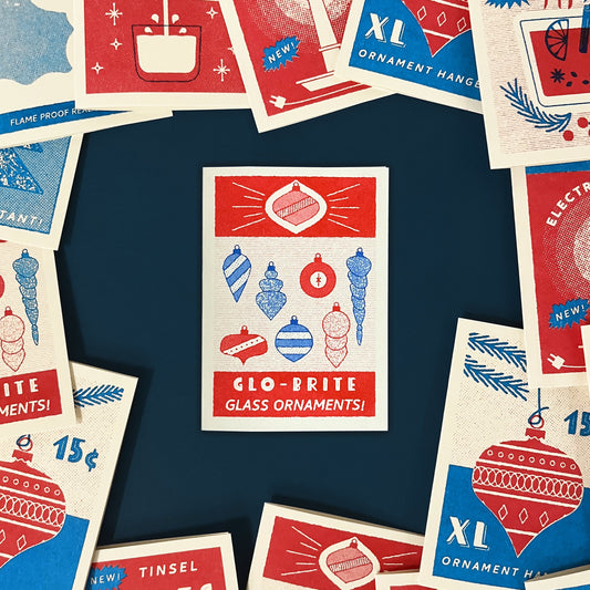 Glo-Brite Glass Baubles – Risograph Mini Christmas Card