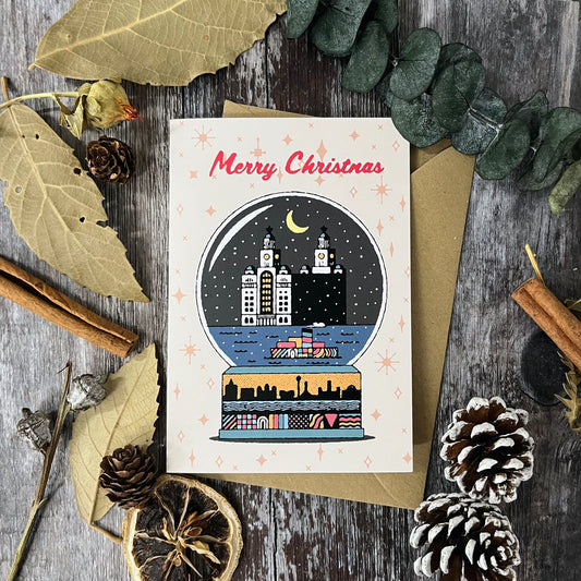Liver Building Snowglobe Liverpool Christmas Card