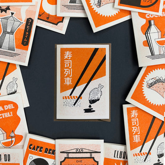 Sushi Train - Risograph Mini Greeting Card