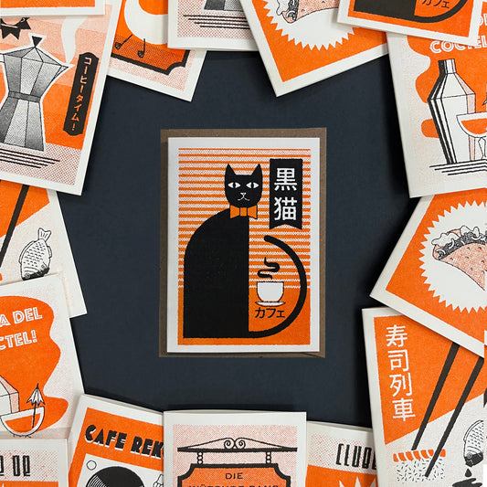 Black Cat Cafe - Risograph Mini Greeting Card