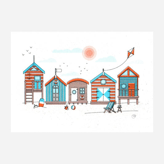 Beach Huts Risograph