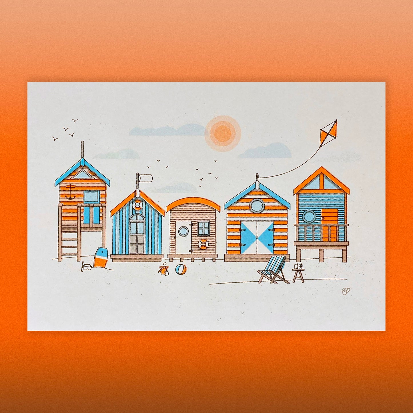 Beach Huts Risograph