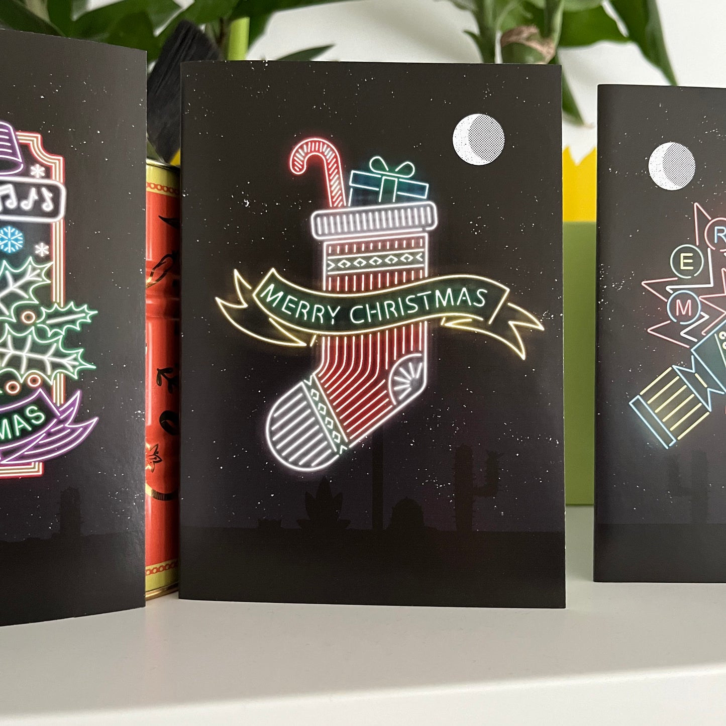 Christmas Stocking Neon Christmas Card
